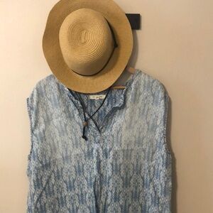 Sleeveless Southwest Print Chambray Top